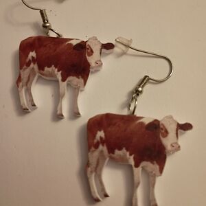 Brown and White Cow Earrings